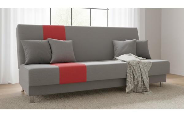 Wersalka Ada szaro-czerwona na sprężynach z funkcją spania i pojemnikiem